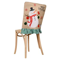 Лидер продаж, мультяшный креативный чехол на обеденный стул с Санта-Клаусом, льняной чехол на стул с подкладкой снеговика, Рождественский декоративный чехол на спинку стула