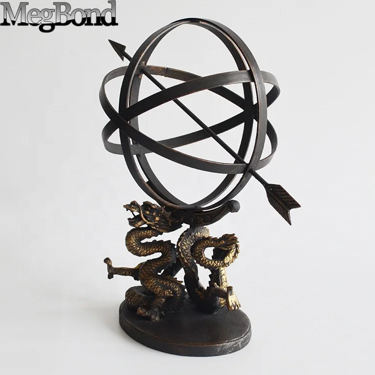 Cast iron Chinese dragon decorations bronze sphere decor,  metal Armillary sphere with  dragon design