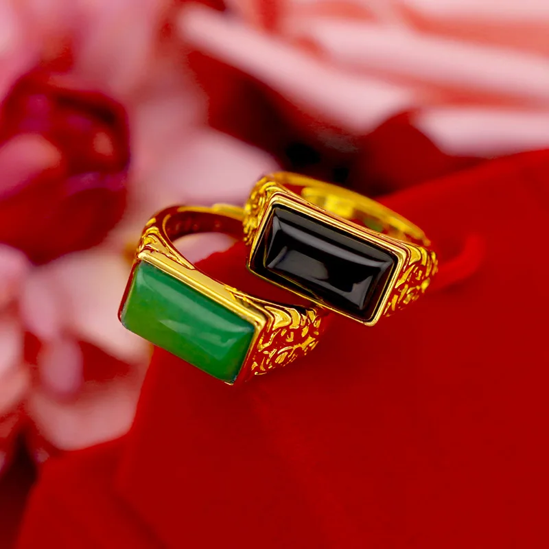 Dropshipping Fashion 14k Gold Ring Men Adjustable Ring Gold Anniversary Jewelry with Big Stone Emerald Ring Gemstone  HOYON