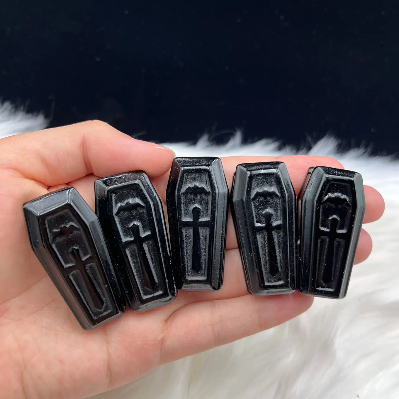 Natural Obsidian Crystal Coffin For Decoration