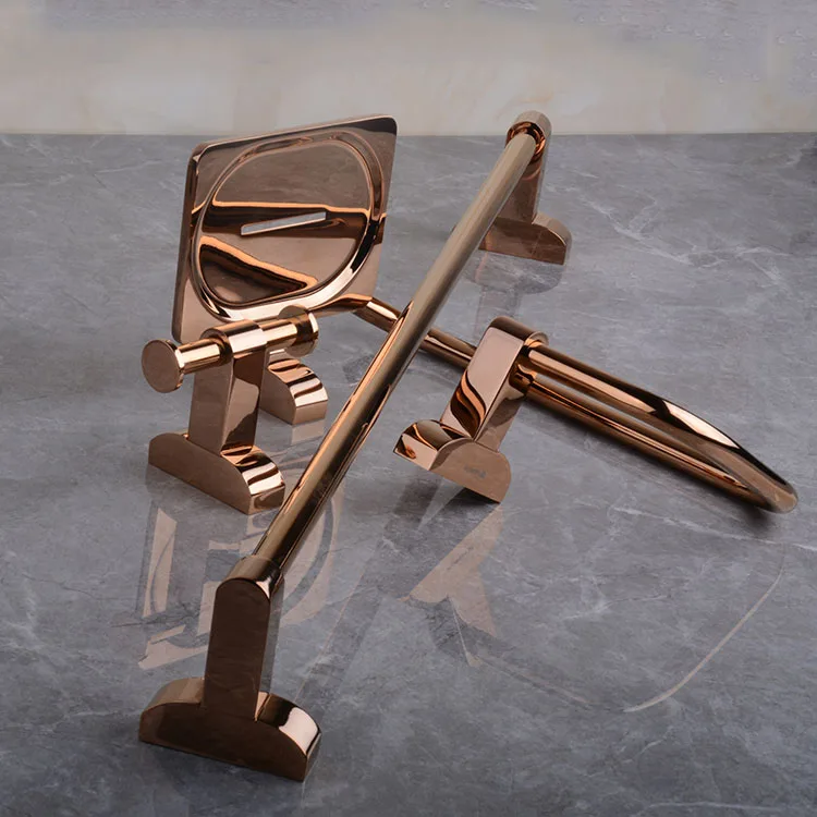 Luxury bathroom rose gold towel rail holder set