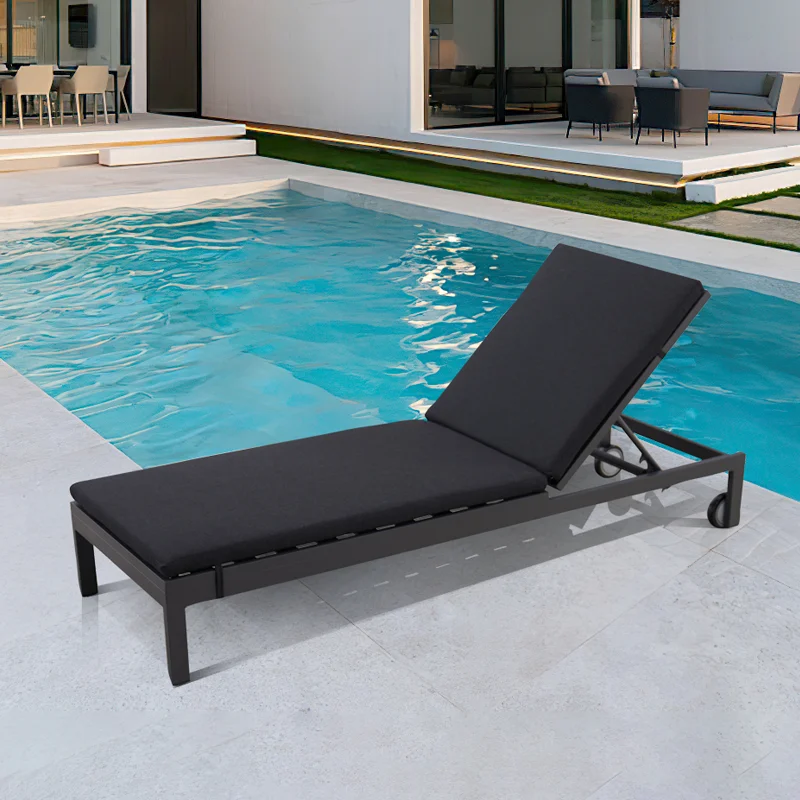 Modern Black Exterior Patio Garden Lounge Sunbed Furniture Outdoor Aluminum Pool Chaise Sun Loungers Chairs