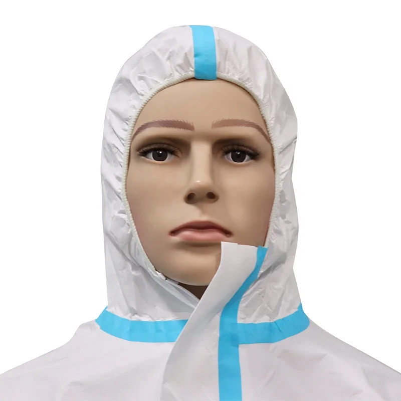 Waterproof 63GSM 65GSM Disposable Medical Protective Micro-porous Coverall with Hood Adult CE Polyethylene Clothes 3 Years HUB