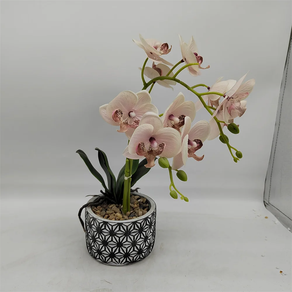 Real Touch White Plastic Orchid Flower Stem, Artificial Orchid centerpiece flower in the pot indoor for living room and bedroom