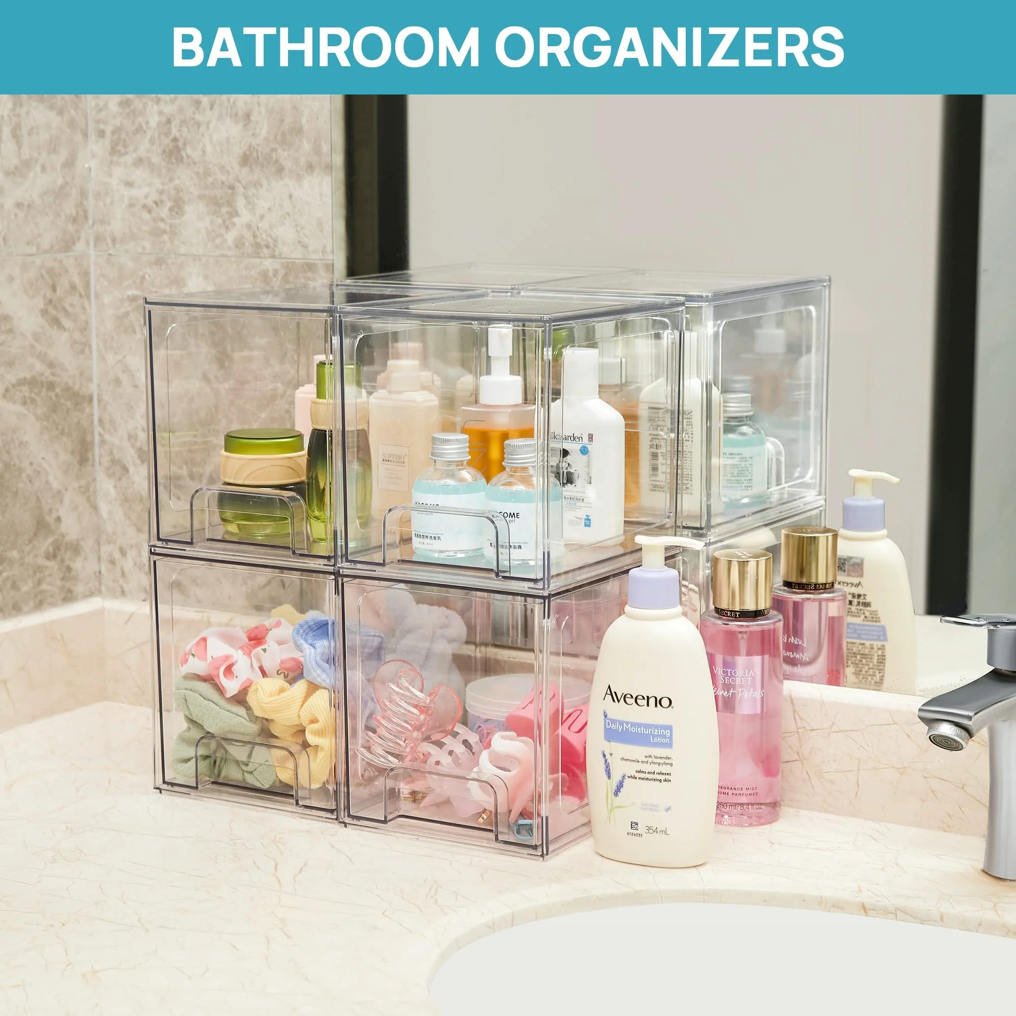 Acrylic Stackable Cosmetic Organizer Drawers Clear Plastic Storage Bins For Vanity Organization and Storage