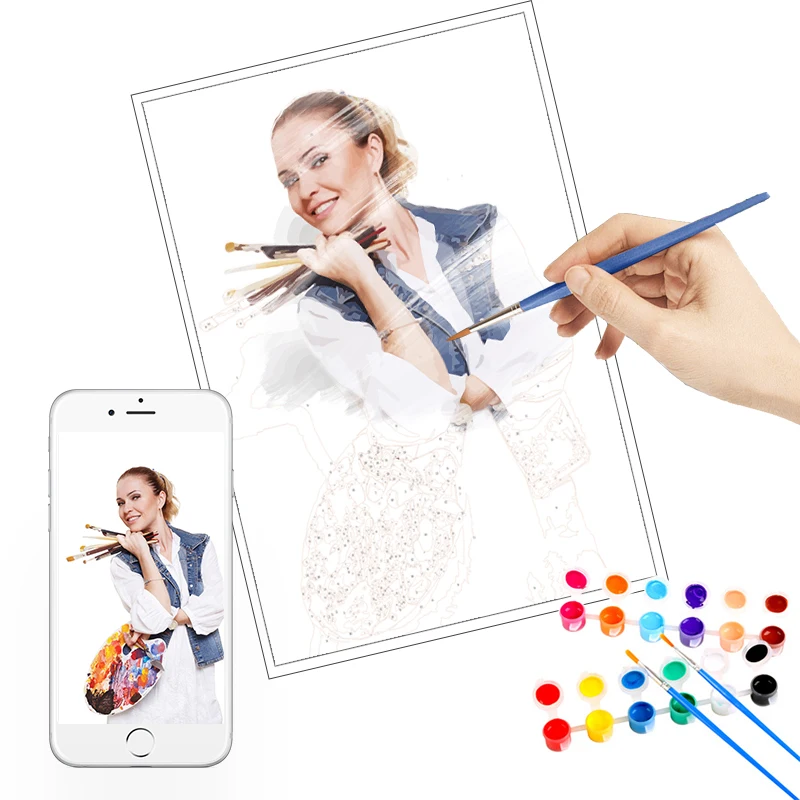 ROYALDREAM DIY Girl in the Cup Painting by Number Cartoon Paints for Dinning Room 40*50