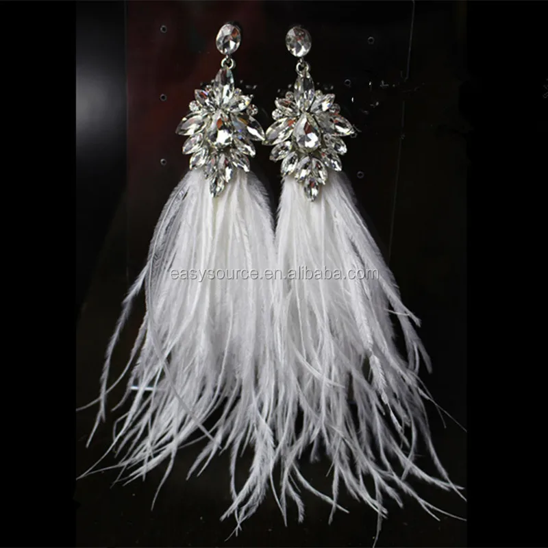 RE3794 Bohemian Long Feather Earring Women  Rhinestone Drop Earrings Wedding Jewelry
