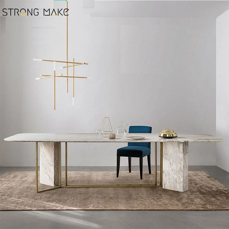 2023 Italian High Quality Simple Modern Gold Base Luxury Dinning Room Table Rectangle Marble Sintered Stone Top Dining Table