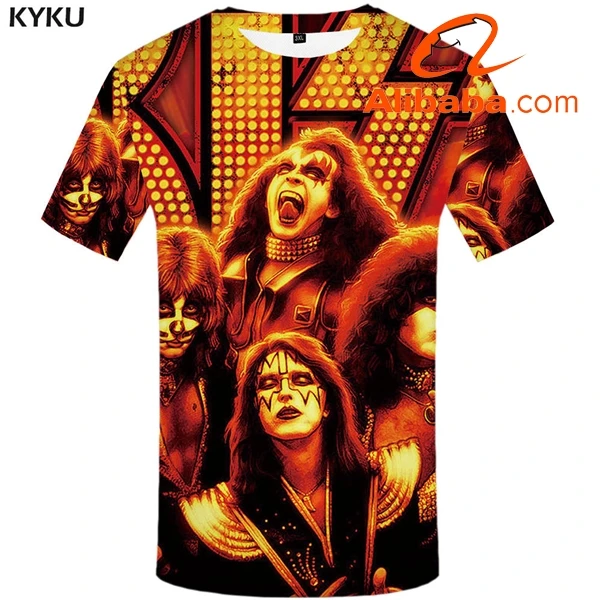 Wholesale Colorful Rock Band T Shirt Kiss Clothes Tshirt Tees Tops Clothing Men 3D T-Shirt T-Shirts Mens Ftness New