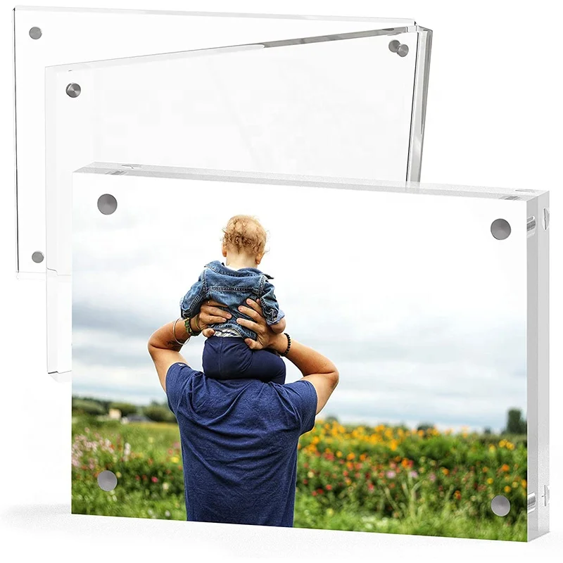 Роскошный оргстекл 8x10 дюймов 15 + 15 мм класс AAA акриловый безрамный блок дисплей Хрустальное стекло акриловая 8x10 магнитная фоторамка