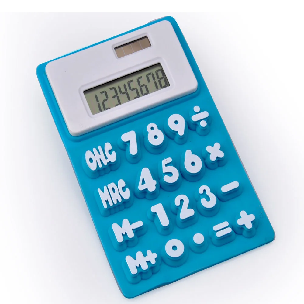 
Small Basic 8 Digits Dual Power Colorful Flexible Rubber Silicone Pocket Calculator 