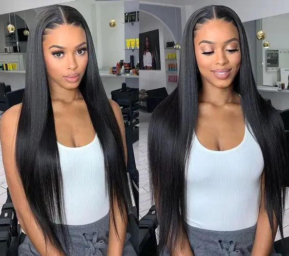 Hot Sale China Natural Color Long Swiss Lace Straight Hair Wig For Black Women 100% Raw Indian Human Hair Lace Front Wig