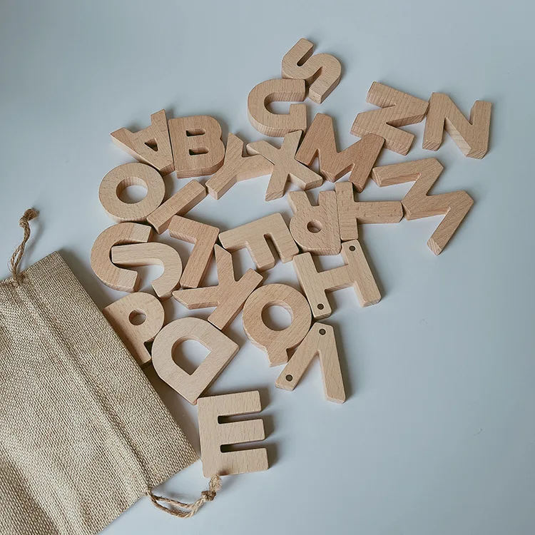 Beech Wood Magnetism Capital Alphabet  Lowercase Alphabet  Numeral building Block Children Enlightenment Cognitive Teaching Aids