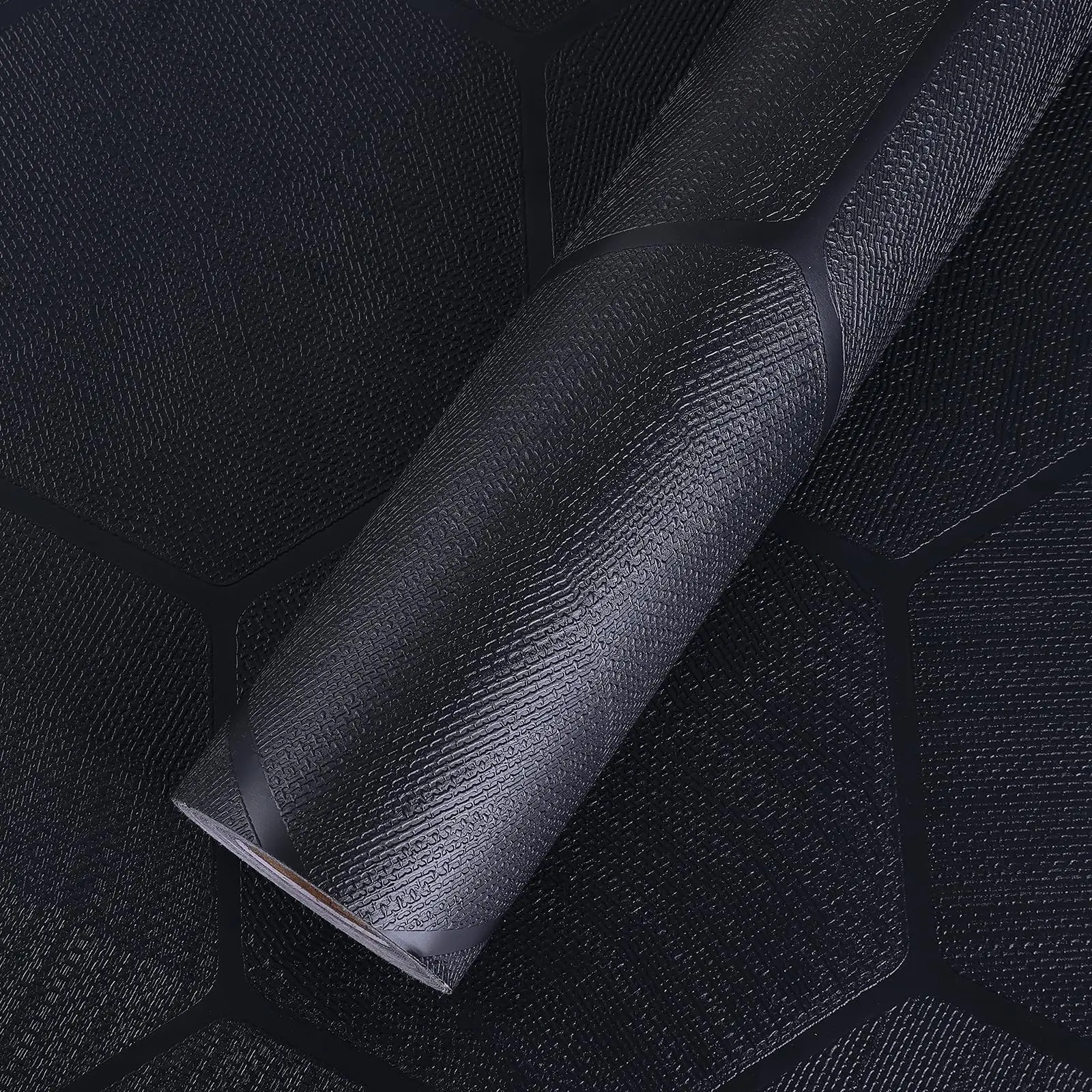 Hexagon Geometric Embossed Contact Paper Black Textured Wall paper for Cabinet Bedroom