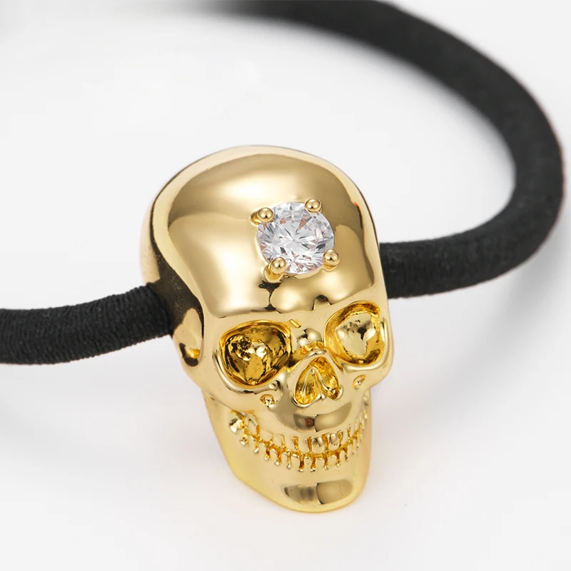 High Quality Women Punk Jewelry zircon Beaded Halloween Skull Bracelet Leather Chocker Pu Leather Necklace