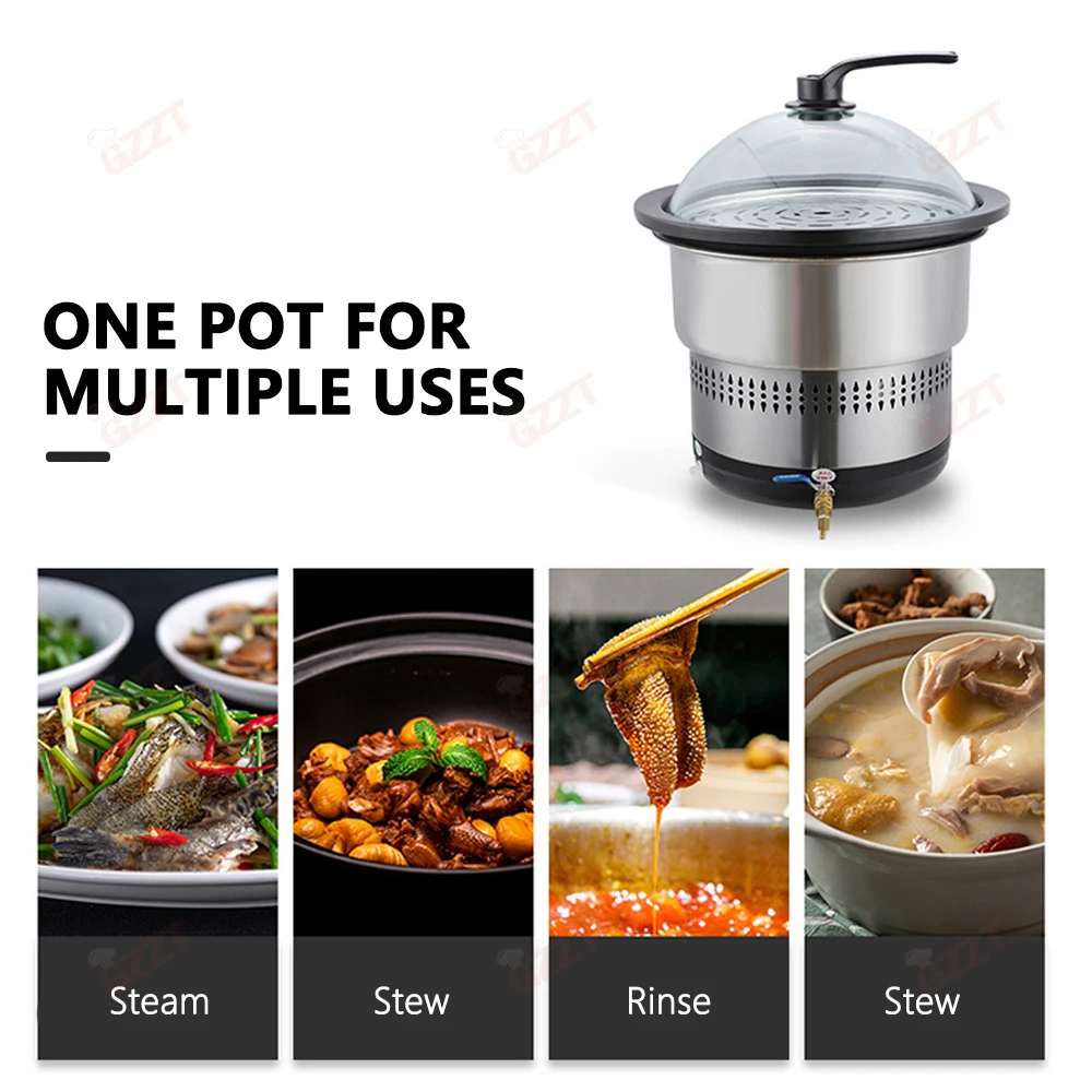Oem Commercial Kitchen Electric Hot Pot Steamer With Timer Fire adjusting knob Intelligent Stainless Steel Electric Food Steamer