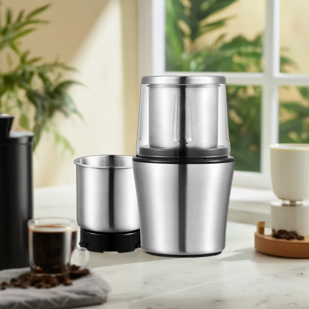 Double Cup 200W Pure Copper Coffee Grinder 150G Household Electric for Dry Grinding Five Miscellaneous Grains S.S ABS Housing