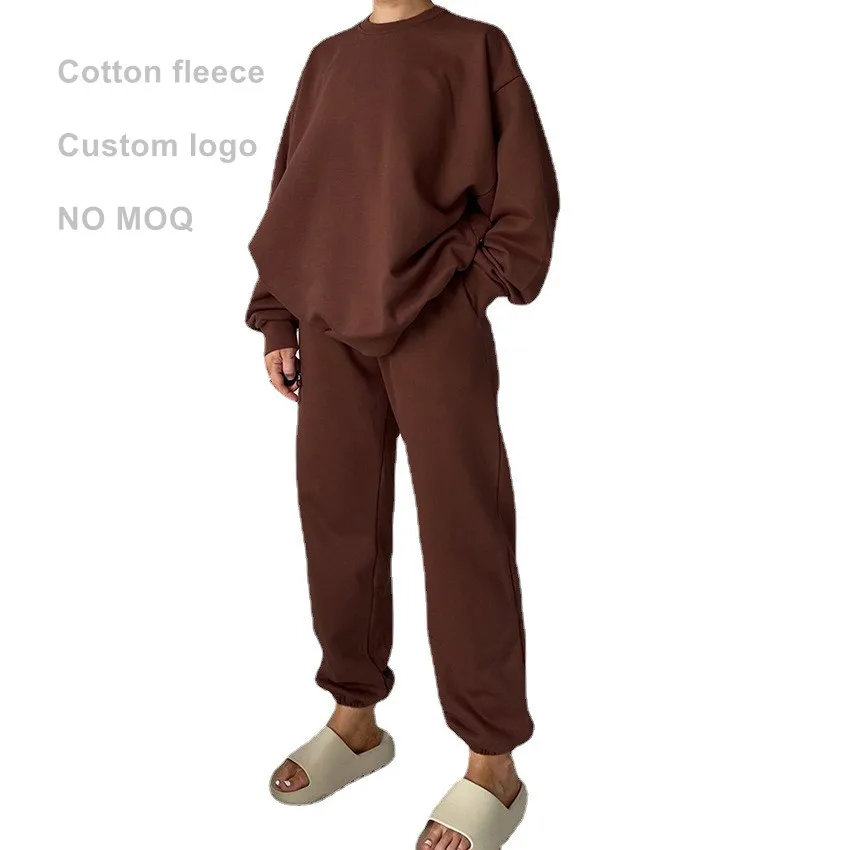 High quality Cotton heavyweight custom logo printing embroidery sweatpants and sweatshirt hoodie two piece jogger sets sweatsuit