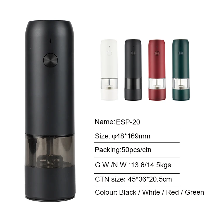 Automatic electric USB salt and pepper grinder adjustable portable spice grinder set salt mill with light