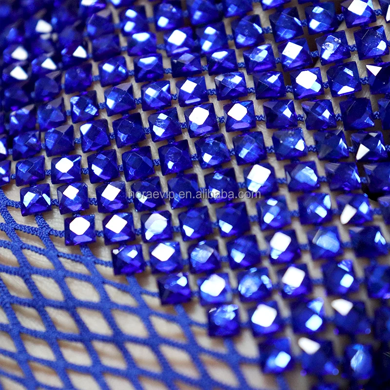 N005 New Arrival 6mm Square Rhinestone Crystal Mesh Fabric Spandex Net Mesh Crystal Rhinestone Fabric Purple