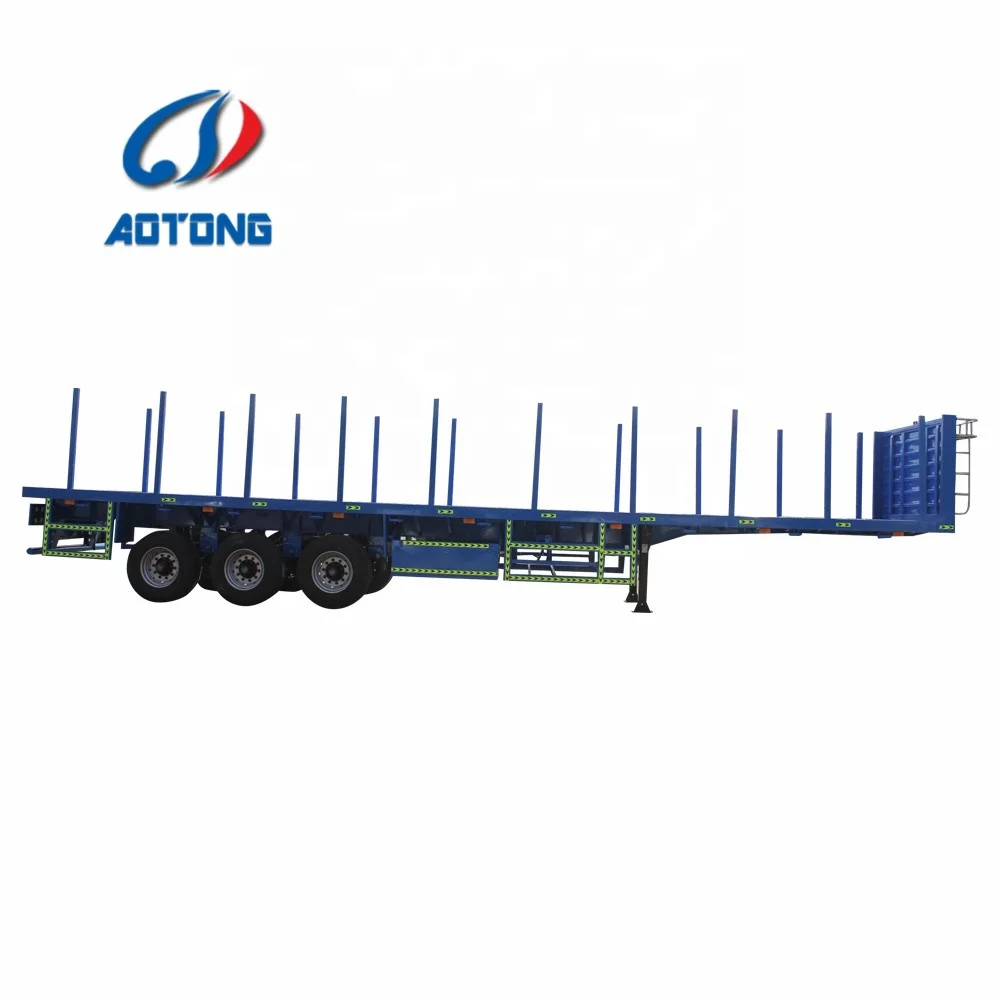 Timber Logging Transport Platform Log Truck Semi Trailer with side posts pipes