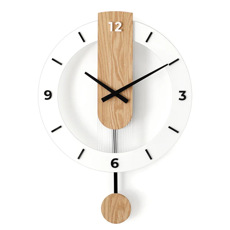 Simple wall clock modern solid wood silent swing clock living room bedroom personality creative decoration home wall clock