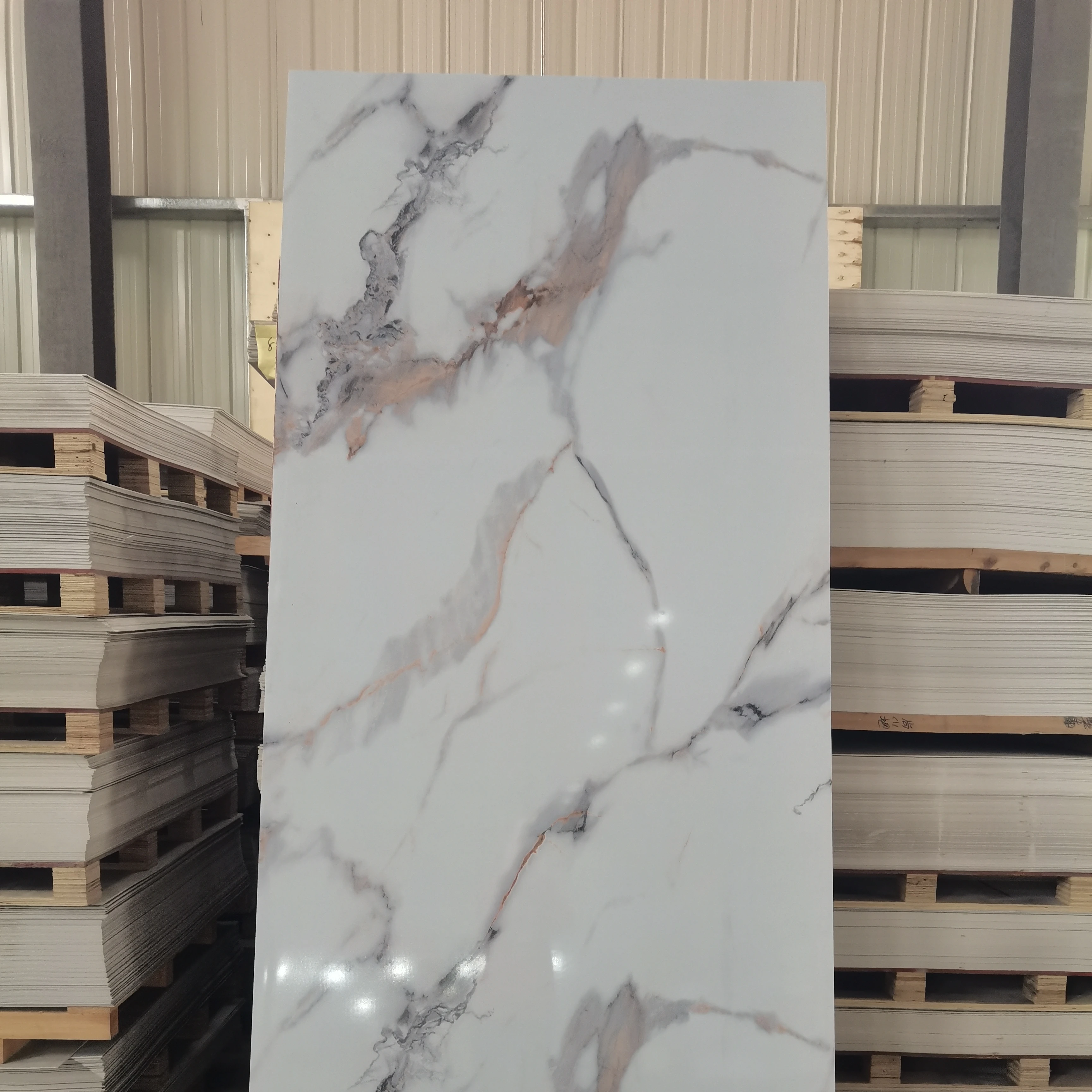 Modern UV Marble PVC Wall Panels Waterproof Sheet PVC Cladding Boards for TV Board 1-Year Warranty for Hotels and Halls