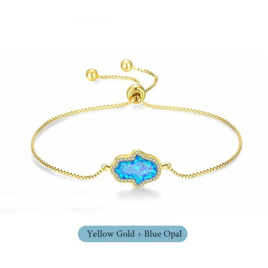  925 sterling silver adjustable length snake chain opal hamsa hand
