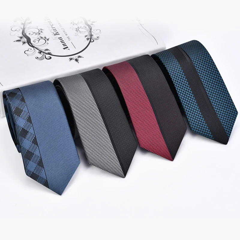 Top Fashion 100% Silk Tie Skinny 6 CM Width Plaid Ties Company Logo Custom Tie With Gift Box