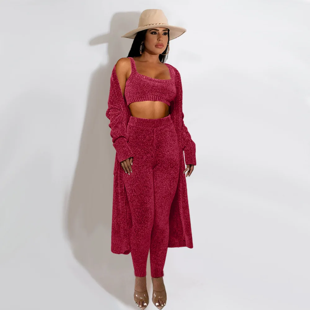 Youdo winter suit L5274 New Arrivals cotton fleece cardigan and long pants 3 piece set sweaters women