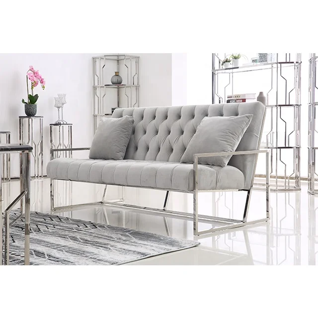 Italy stainless steel  leather sofa with stainless steel legs