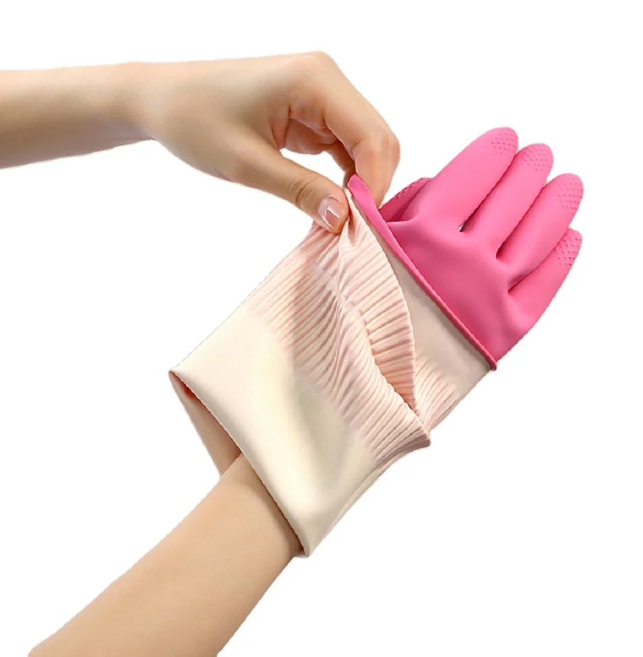 Korea long and thick rubber wear-resistant do housework kitchen cleaning dishwashing gloves