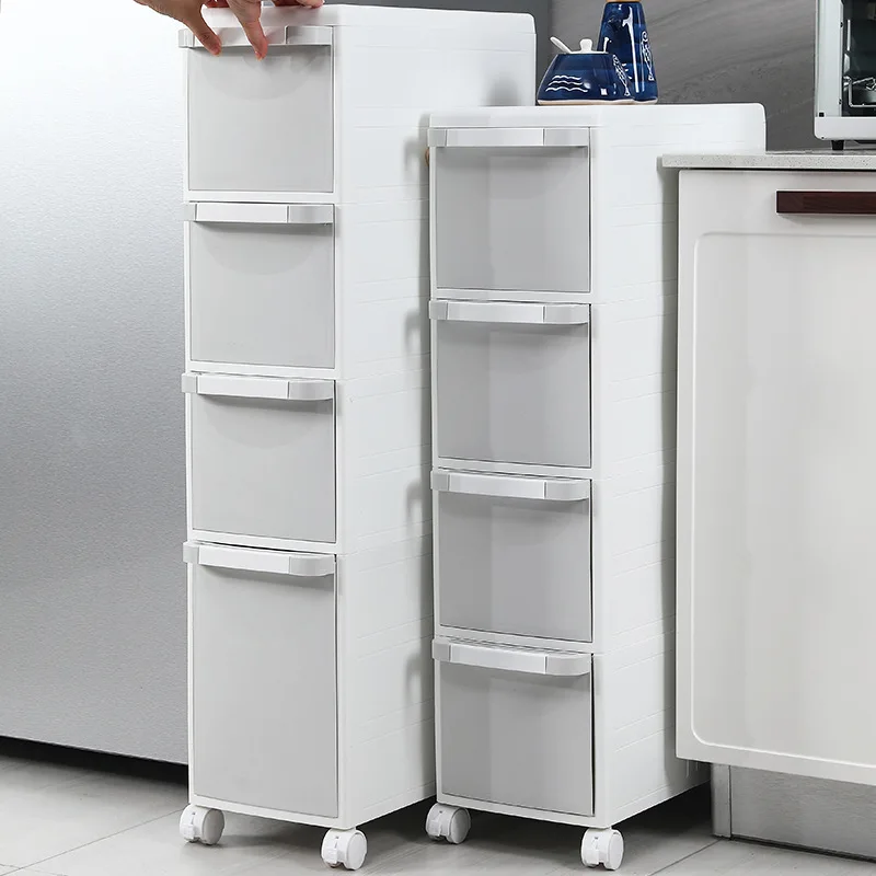 Clamping storage cabinet Drawer-style Clamping cabinet plastic toilet ultra-narrow kitchen storage gap sandwich rack