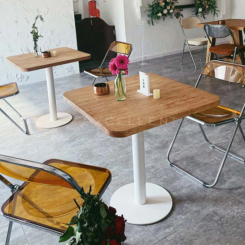 Plywood Metal Base Restaurant Cafe Snack Bar Square Dining Table