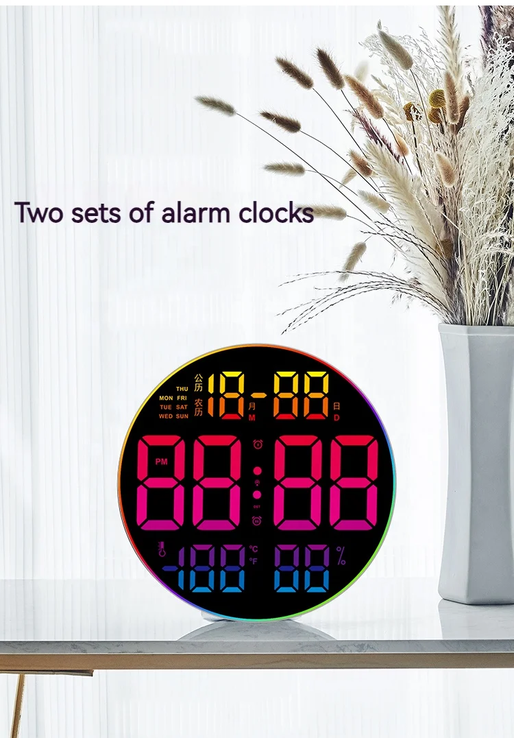 custom RGB clock digital large led temperature display calendar with date time and alarm desk table clocks