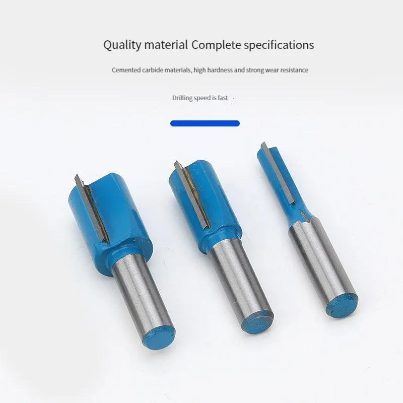 HENGLAI 1/4 1/2 Handle Blue Straight Knife Trimming Machine Head Woodworking Milling Cutter
