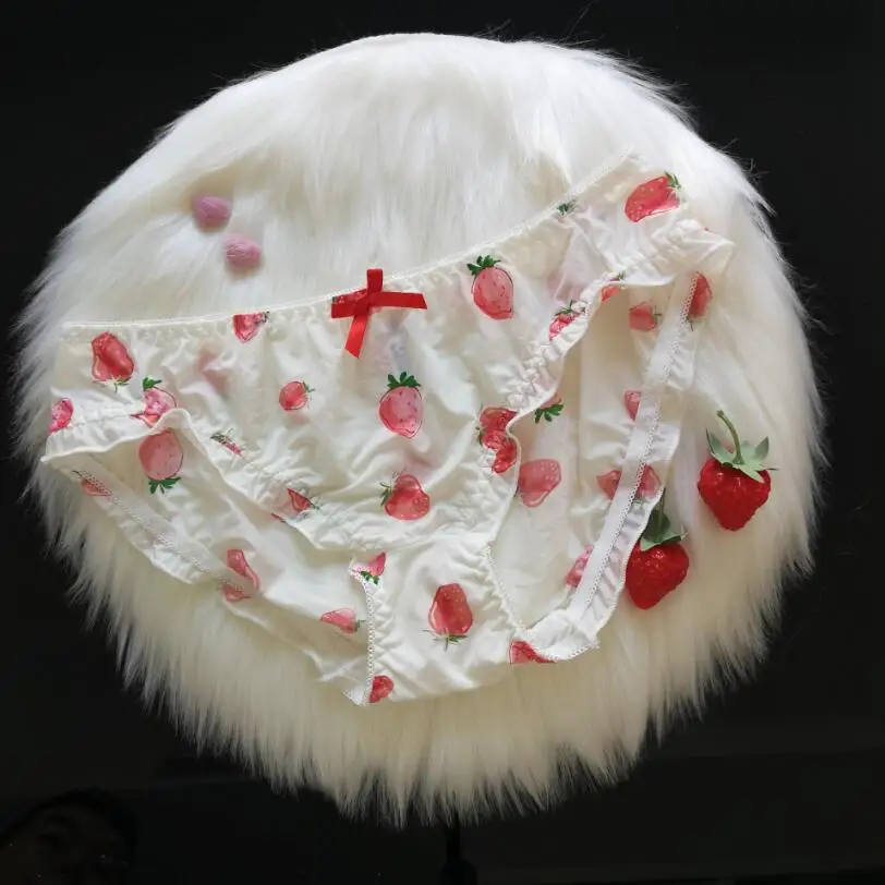 
051 Ice Silk Lolita Japanese Girl Strawberry Bow Low Waist Underwear Sweet g string Tangas Women Panties Sexy Briefs 