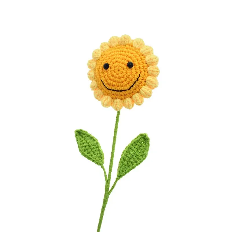 wholesale colorful  Handmade Crochet knitting woolen yarn Artificial large smiling face sunflower Bouquet for gift