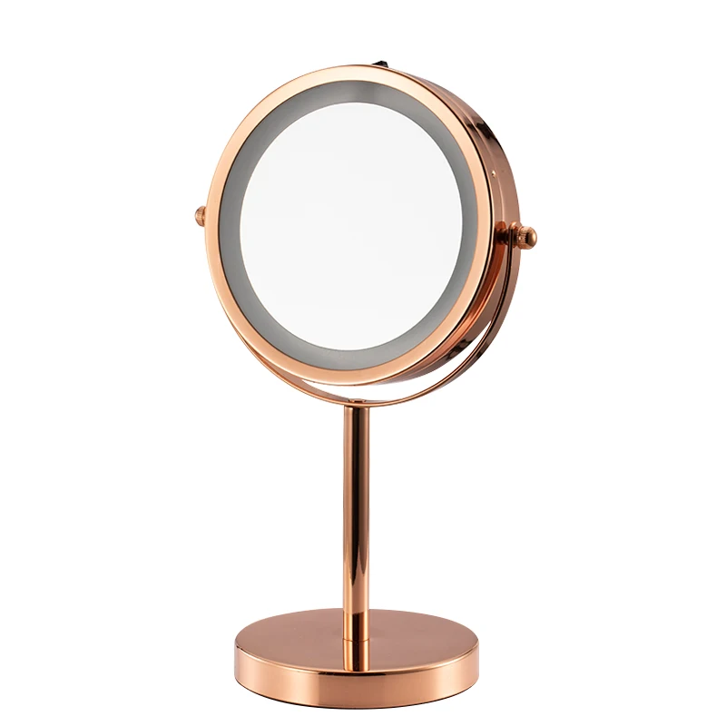 Двухстороннее позолоченное перезаряжаемое умное настольное туалетное зеркало для макияжа с подсветкой 10x с подставкой
