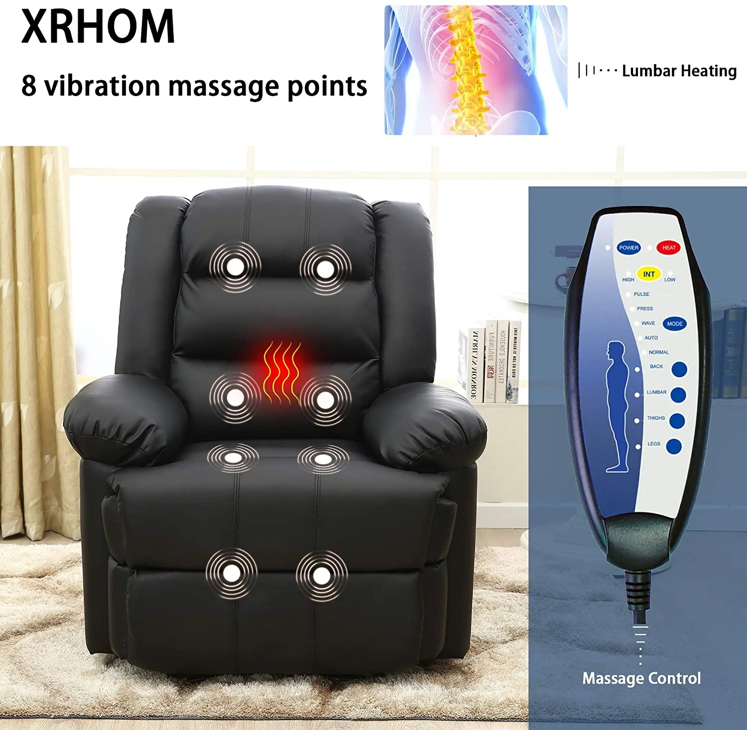 8 point vibration massage heat swivel rocker glider air leather mix palomino recliner sofa chairs usb charing for phone