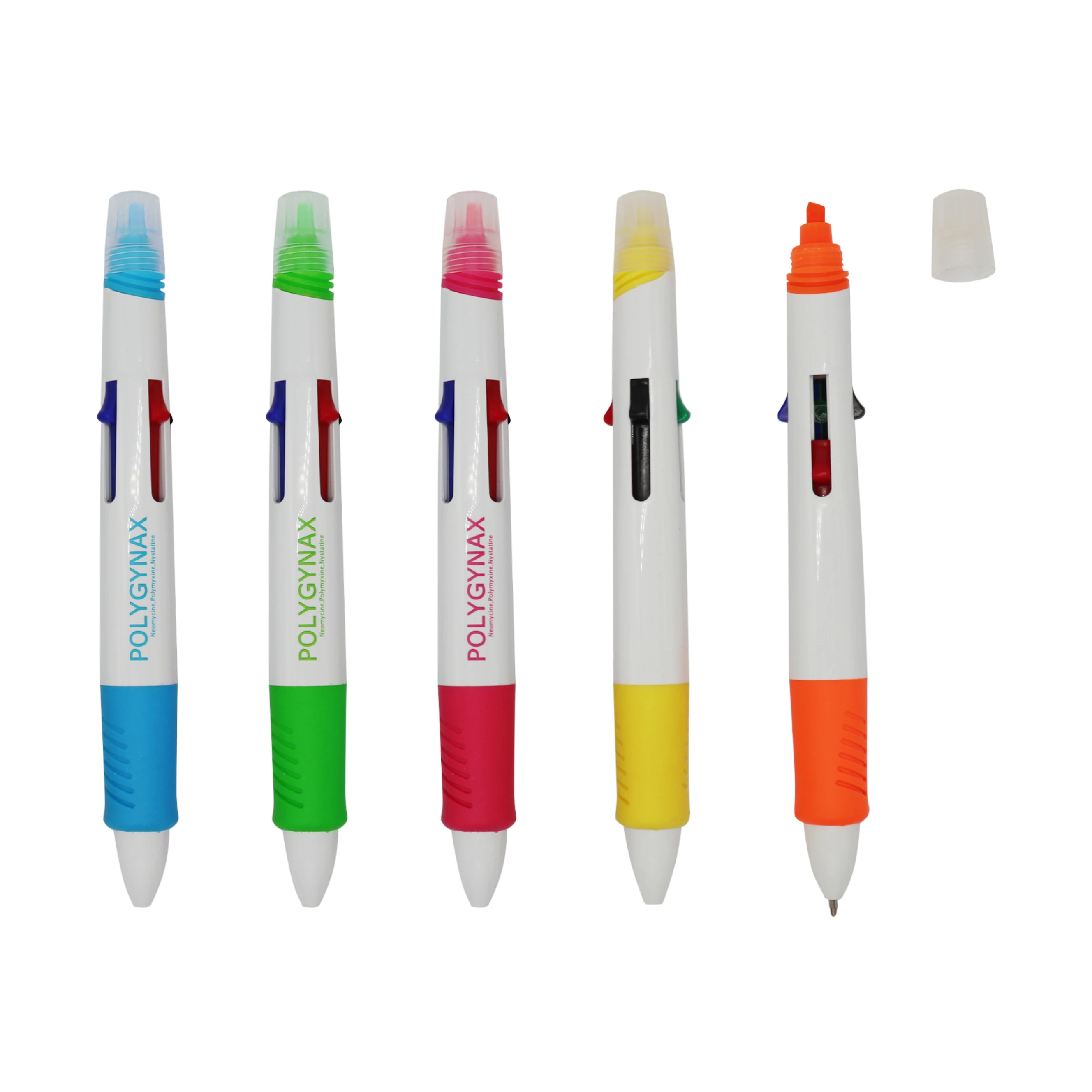 4 color in 1 plastic ball pen rubber grip marker cheap customized school gift pen with highlighter