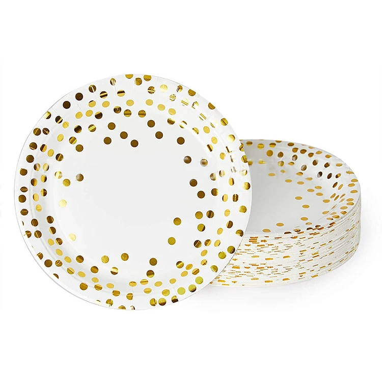 16 Guests Gilding  Of Dot Gold Theme Party Supplies Set paper plates cups straw Degradable Disposable Tableware