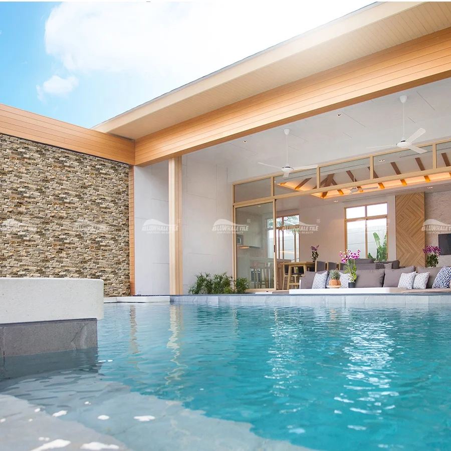 Bluwhale Tile Hotel Swimming Pool Project Natural Slate Limestone Stone Exterior Wall Cladding