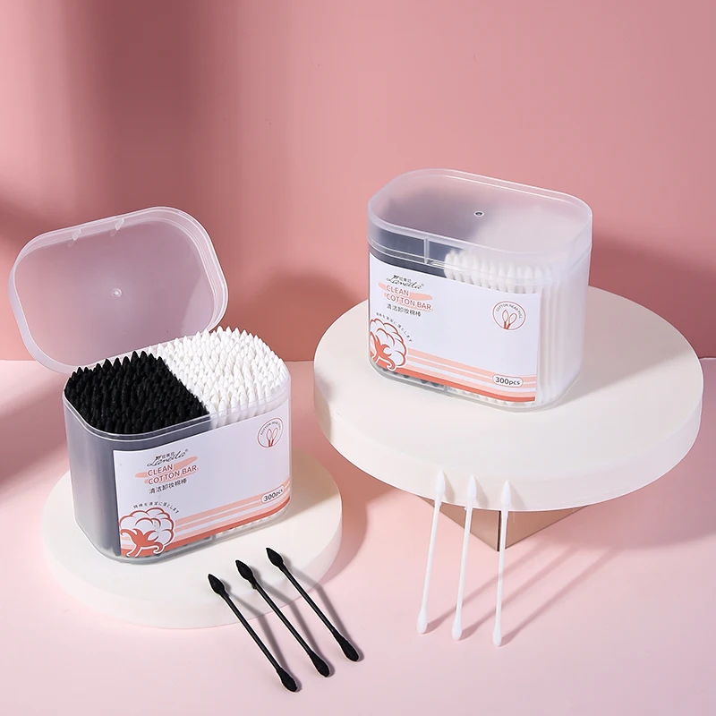 
Lameila 300pcs 2 in 1 wholesale personal care ear cleaning cotton swab paper stick black and white cotton buds A655 