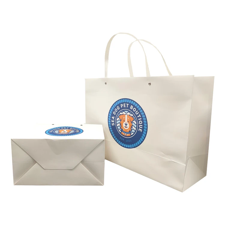 Custom size gift party paper bags pastel white paper cardboard bag with handle for clothes