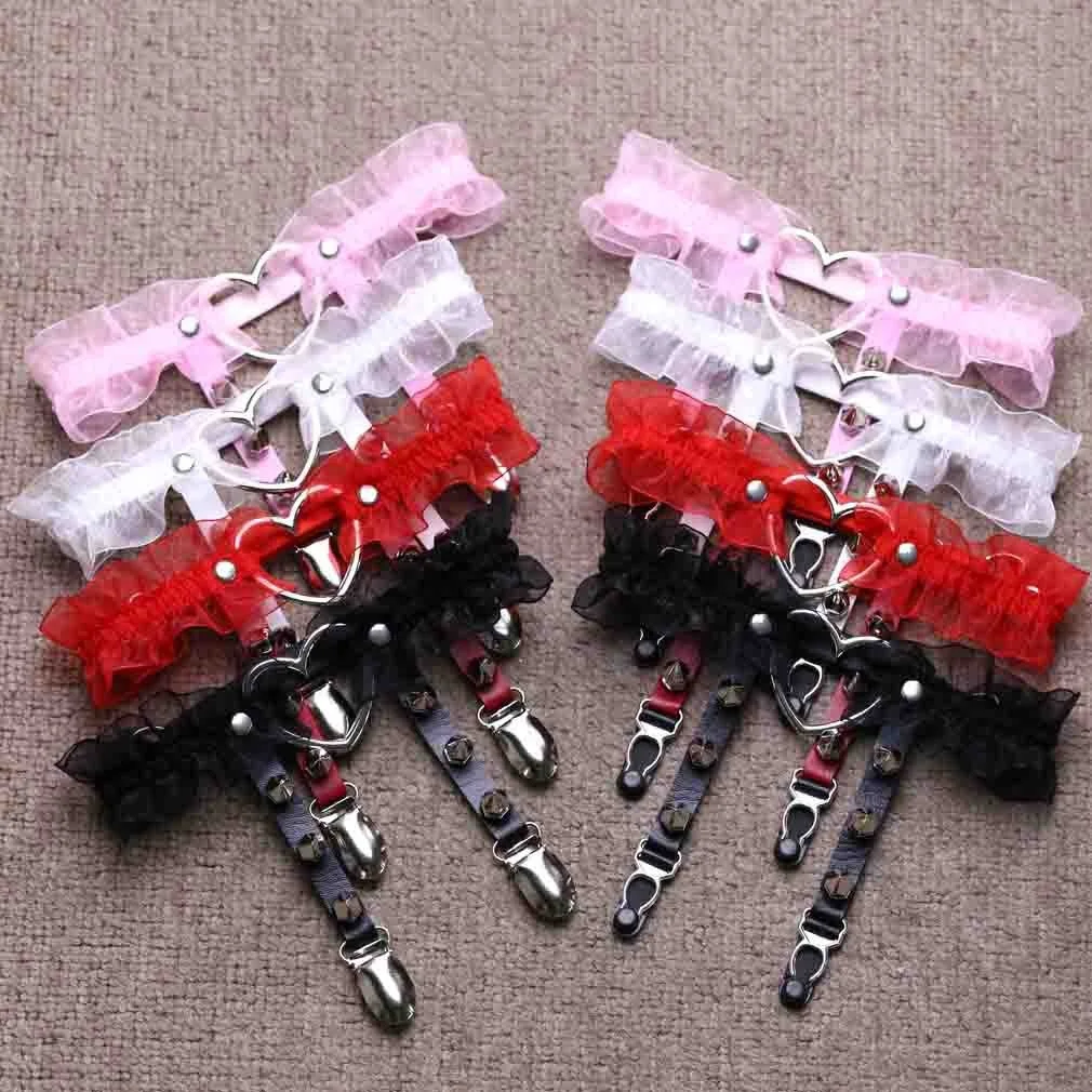Girls Harajuku Punk Hip-hop Heart Shape Garter Leg Loop Strap Handmade Lace Women Socks Accessories