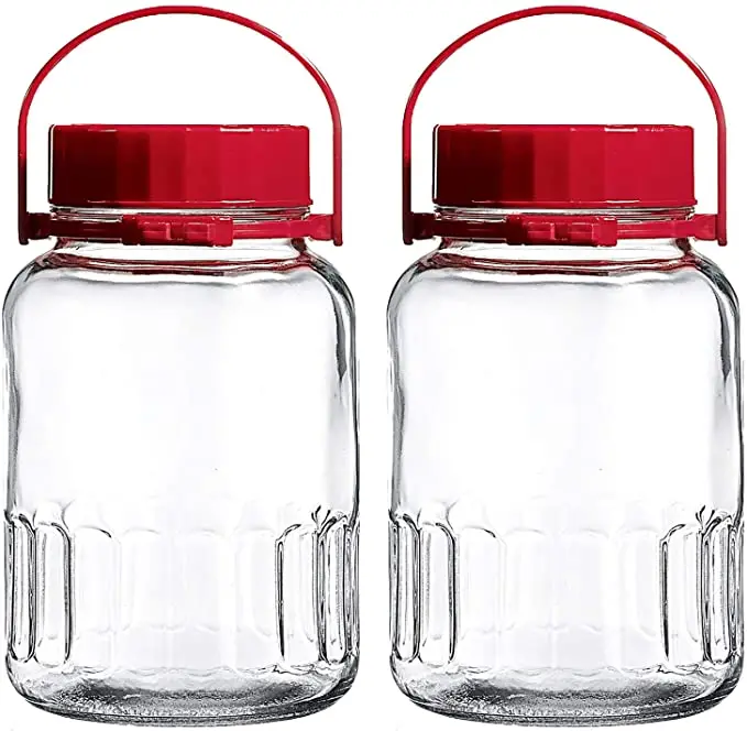 2 PACK Glass Jar With Lid Wide Mouth Airtight Plastic Pour Spout Lids Bulk Dry Food Storage Pickling Mason Jar