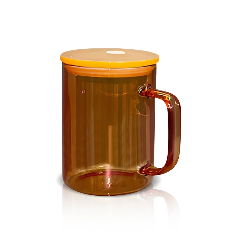 AGH USA China Warehouse 15oz Colorful jelly Sublimation Glass Mug glass beer can With Handle with Colored Lids for DIY Printing