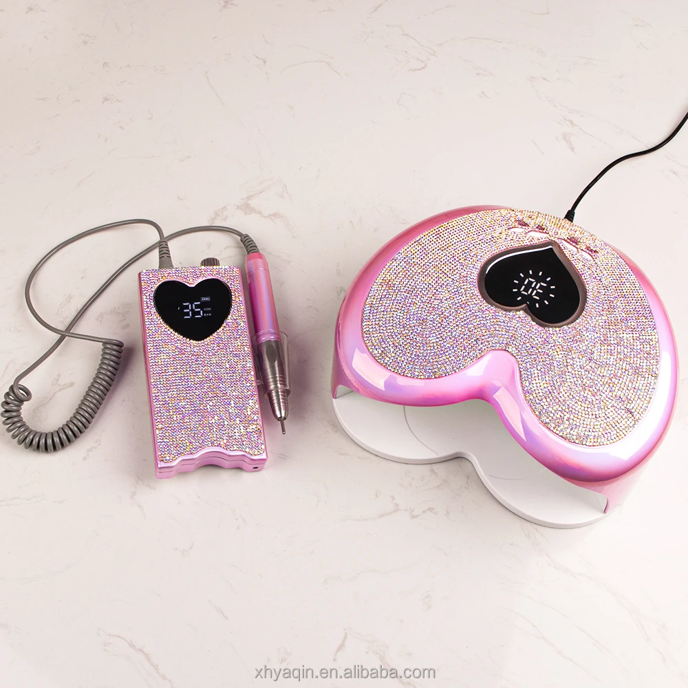 96W Diamond Pink Heart Shape UV LED Nail Lamp with Rhinestones Professional UV Gel Dryer