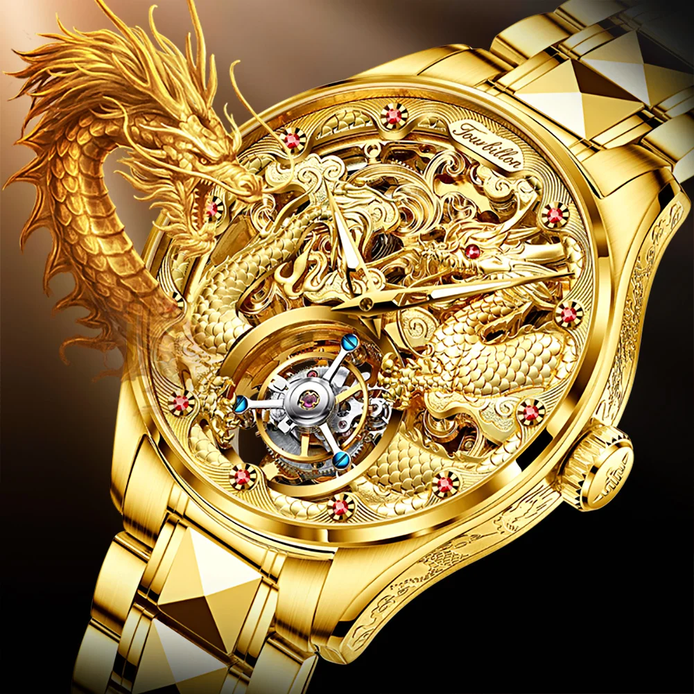 
OUPINKE Luxury Brand Skeleton Mechanical Men Watches Steel wrist Sapphire Automatic Watch High-end status symbol for men 